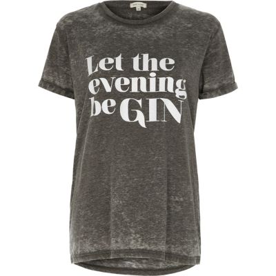 Grey evening print burnout boyfriend T-shirt